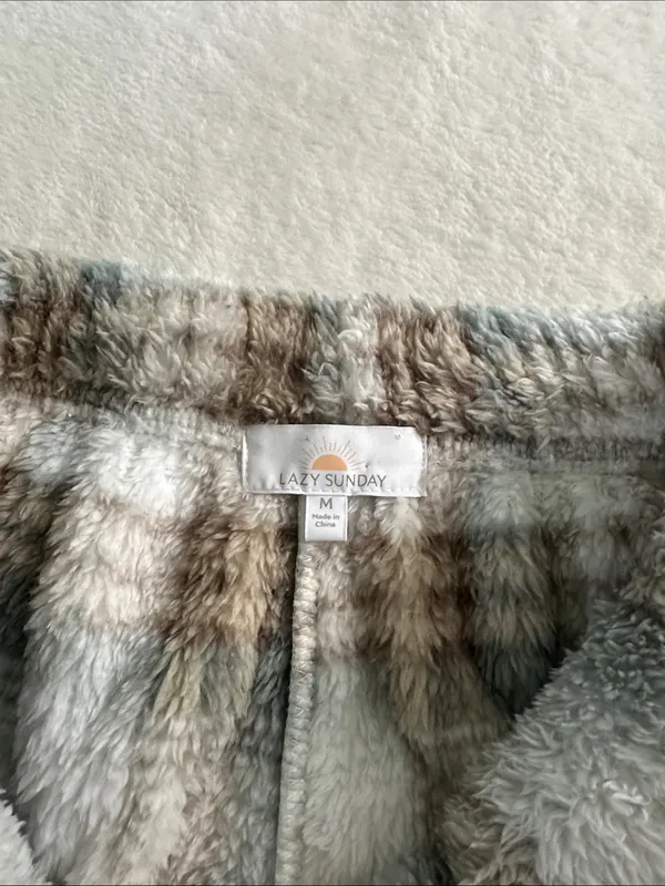 Lazy Sunday Plush Plaid Women's Shorts - Cream, Brown & Gray - Image 3