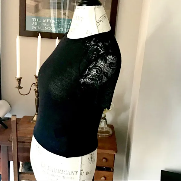 Divided by H&M Black Lace Sleeve T Shirt Sz S - Image 2