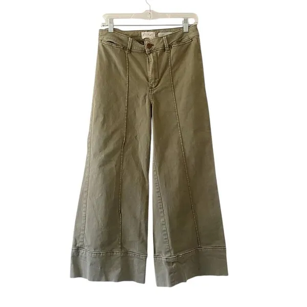 ✨ANTHROPOLOGIE Pintucked Olive Green Chino Wide Leg Cropped Sz 2 Pants✨ - Image 4