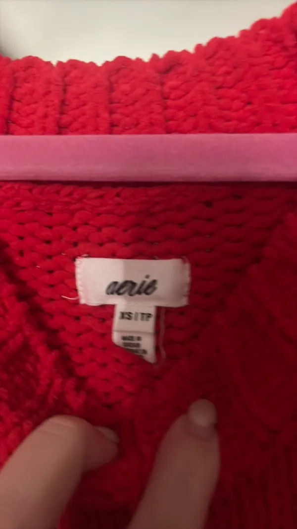 Red Knit Aerie Sweater Oversized - Image 3