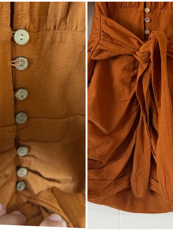 Free People The Only One Mini Dress M Rust Orange Ruched Open Back Boho - Image 6