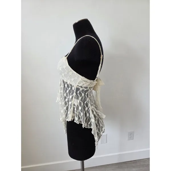Nectar Lace Top Ivory Cream Fairy Festival Angel Coquette Sheer Y2K 90s Small - Image 3