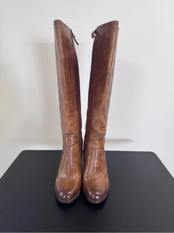 Frye Parker Tall Cognac Brown Leather Mid-Heel Knee Boots - Image 7
