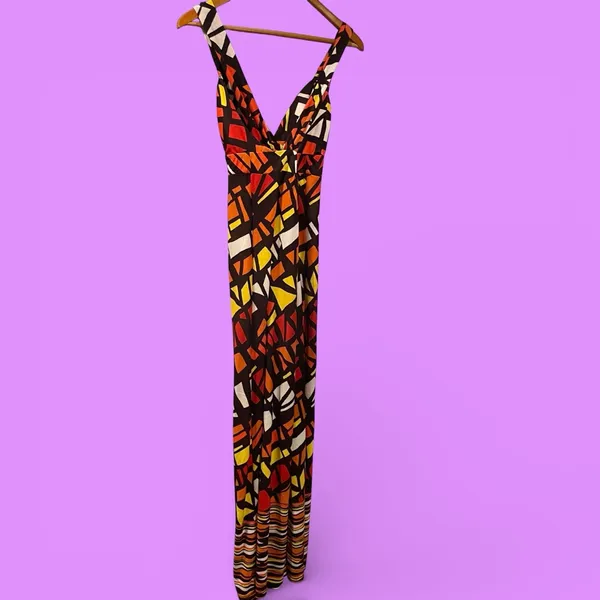 Cute NWT earth babydoll geometric cross back soft stretchy maxi dress beach pool - Image 3