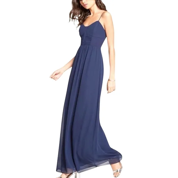 BCBG Generation Navy Blue Chiffon Sweetheart Maxi Dress Spaghetti Strap Gown 2 - Image 3