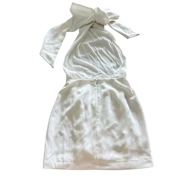 Sau‎ Lee Patsy Backless Mini Dress Size 6 US Ivory Halter Crepe Bow Sash - Image 9