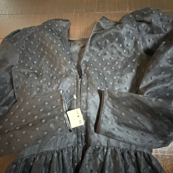 Nuit Midi Dress Womens S Black Swiss Dot Sequin Embroidered VTG Cocktail Goth - Image 14