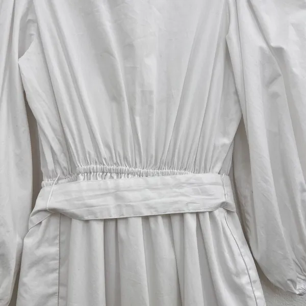 Brittany Fuson White Louisa Button-Front 100% Cotton Tiered Belted Maxi Dress XS - Image 9