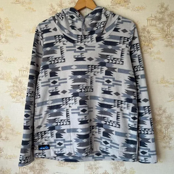 KAVU Bella Coola Fleece Pullover Hoodie Gray Southwestern Gorpcore Granola Girl - Image 5