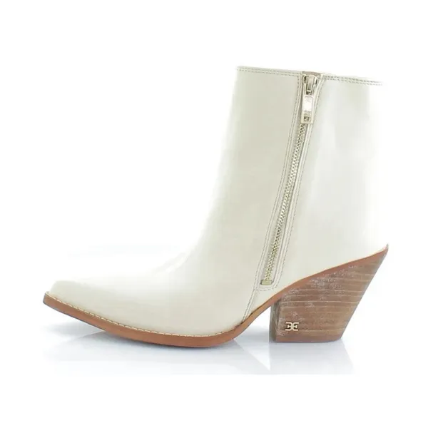 Sam Edelman Jane Ivory Leather Pointed Toe Block Heel Fashion Western Ankle Boot - Image 2