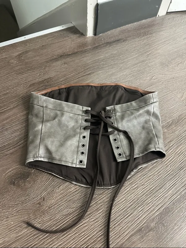 SHEIN Grey Strapless Faux-Leather Corset Crop Top - Image 2