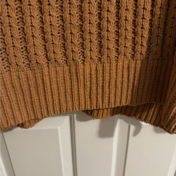 Aerie Cable Oversized Knit Stretch Sweater Quarter 1/4 Zip Soft Tan L - Image 8