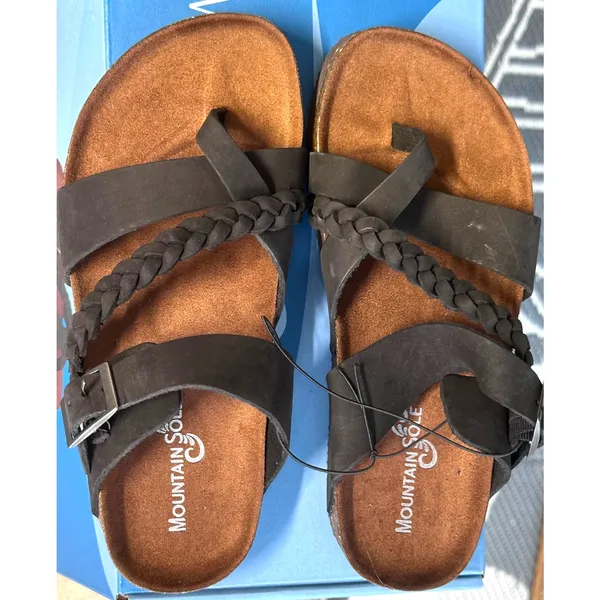 Mountain Sole Womens Leather Footbed Sandals Black size 7 - Image 4