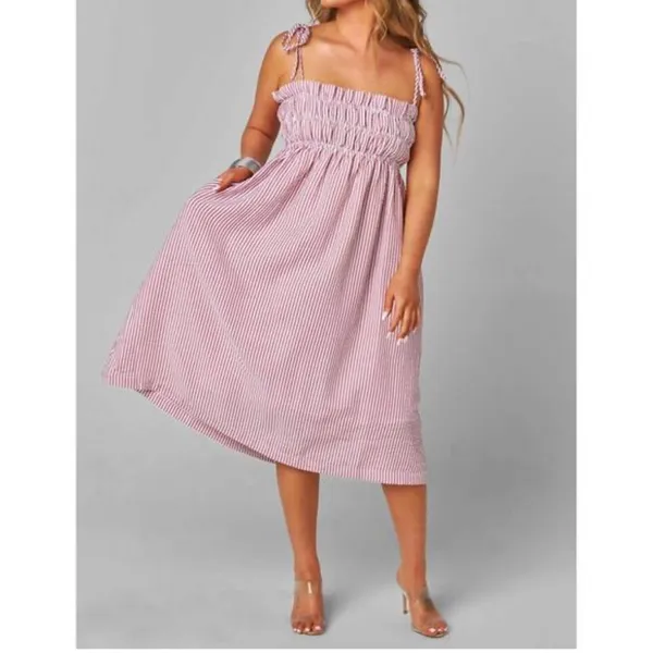 Buddy Love Red and White Striped Midi Dress - Image 3