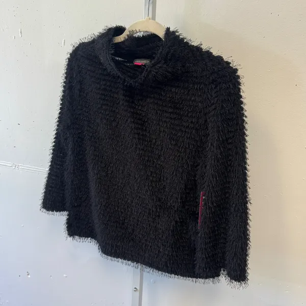 NWT Vince Camuto Opulent Mood Fringed Eyelash Mock Neck Sweater Rich Black XS - Image 3