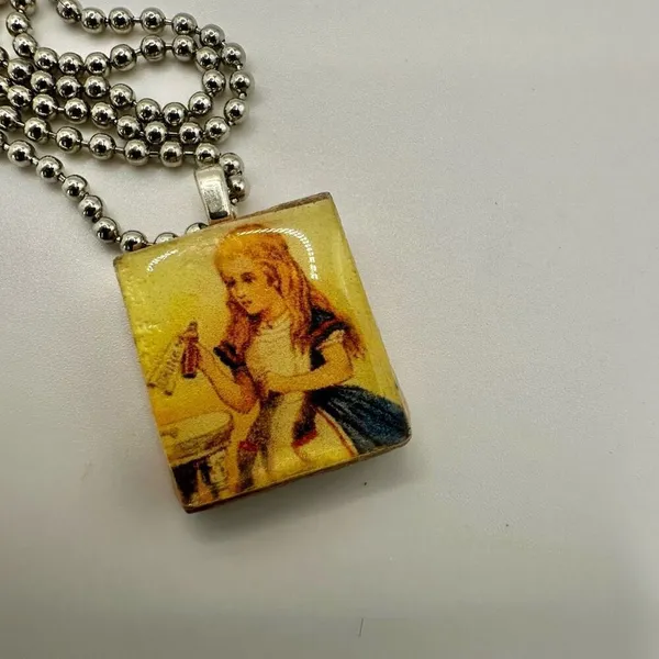 Alice in Wonderland drink me scrabble tile necklace - Image 9