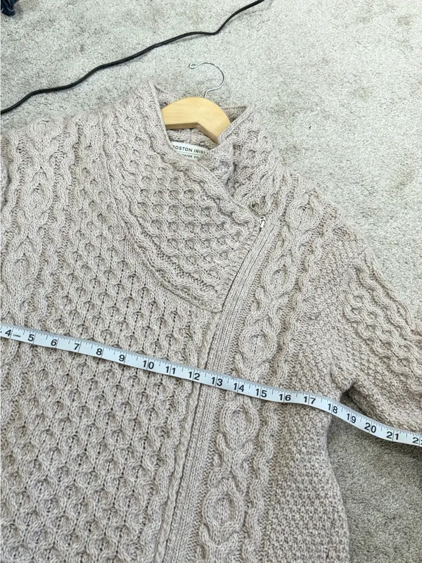 Boston Irish 100% New Merino Wool Asymmetrical Side Zip Cable Knit Sweater L - Image 9