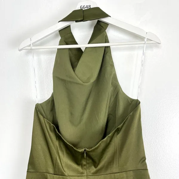ELLIATT Camo Asymmetric Satin Cocktail Dress in Khaki Size Large - Image 10