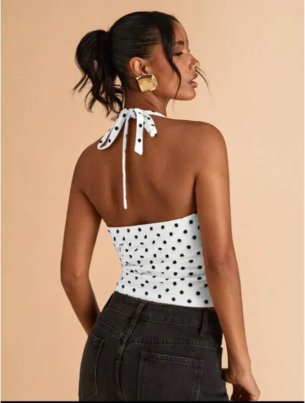 SheIn White polka dot halter top - Image 2