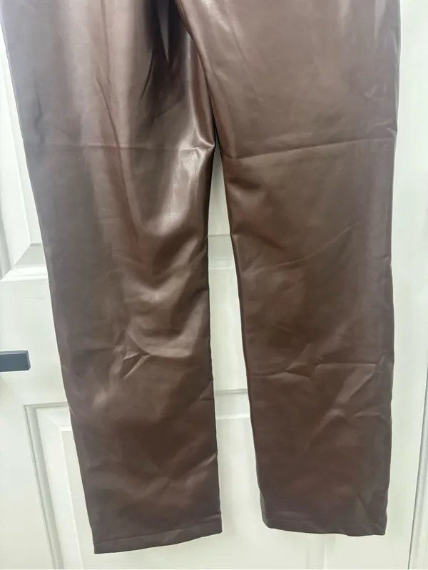 Abercrombie & fitch the 90s straight ultra high rise brown leather pants - Image 7