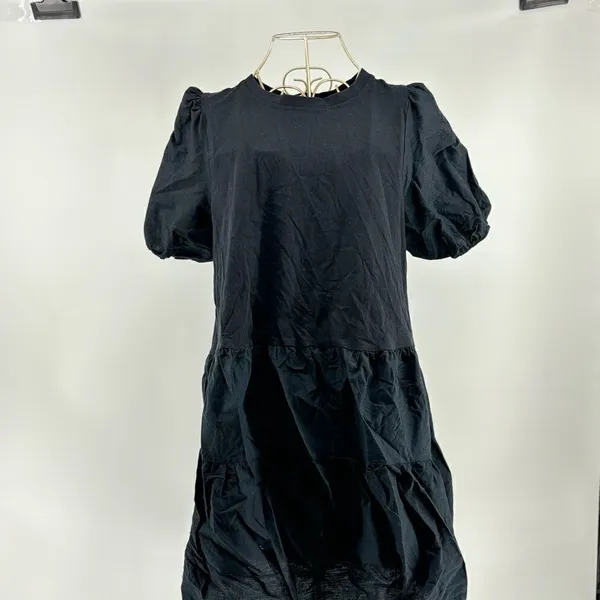 Zara Black 100% Cotton Puff Sleeve Mini Dress Crew Neck Size Medium - Image 6