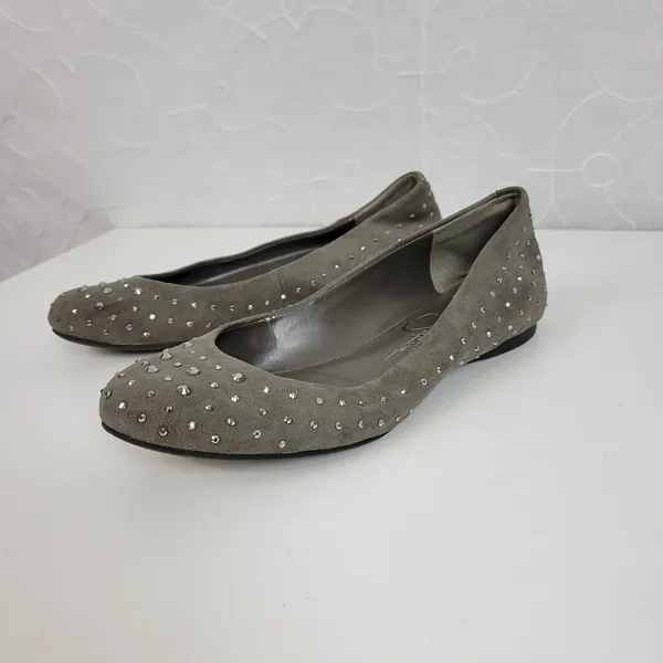 Jessica Simpson Womens Shoes Size 6.5 Gray Suede Studded Slip‎ On Ballet Flats - Image 3