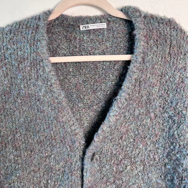 Zara Women’s Blue‎ Wool Blend Cardigan L–XL Soft Cozy Lightweight Button Sweater - Image 3