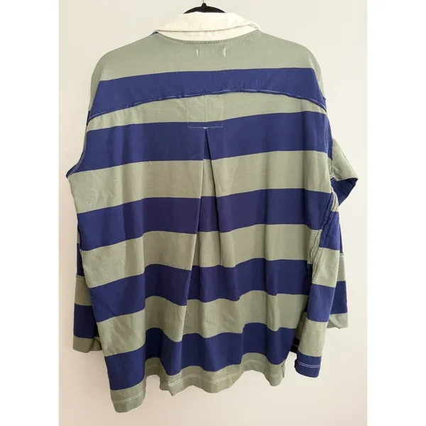 Free People We The Free Peyton Rugby Tee Blue/Green Stripe Women's Size Small‎ - Image 2