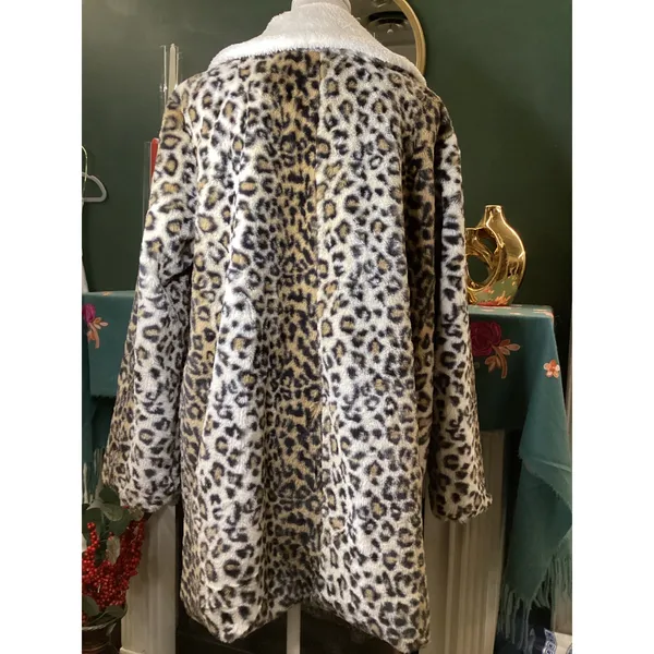 Steve Madden Leopard Print Faux Fur Coat‎ with Sherpa Collar Tan White XL - Image 3