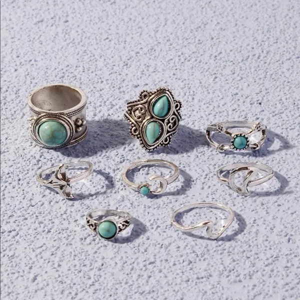 Native American Mermaid Turquoise silver ring set - Image 3