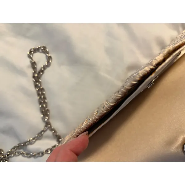Champagne Satin‎ Pleated Rhinestone Evening Clutch Bag with Chain Strap Womens - Image 6