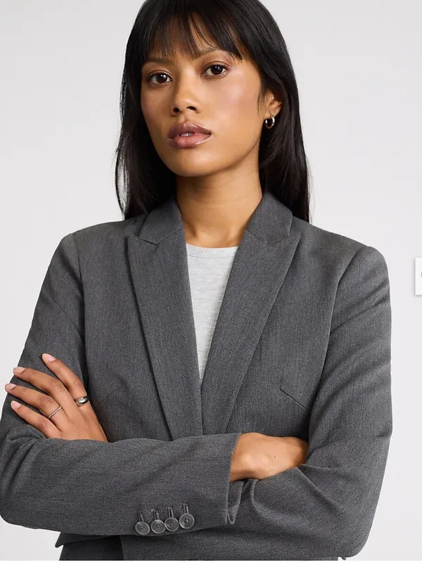 Express Editor Women’s Fitted Gray One Button Blazer with Black Lining - Image 3