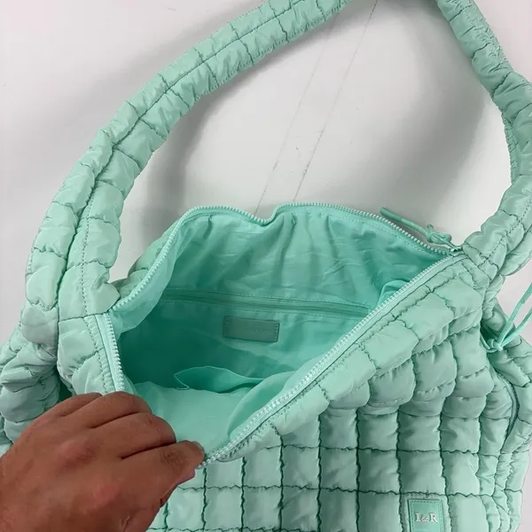 Iris & Rainbow Shoulder Bag Womens Large Green Quilted Puffer Zip Pockets - Image 7
