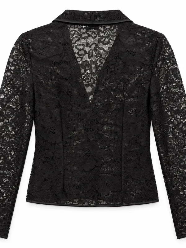 Aritzia Babaton Lace Blouse Womens XS Black Sheer Long Sleeve Collared Top - Image 2