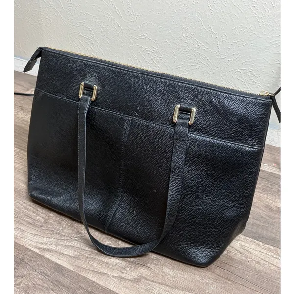 Nordstrom Black Leather Shoulder Bag Classic Neutral Minimalist Top Handle Purse - Image 9
