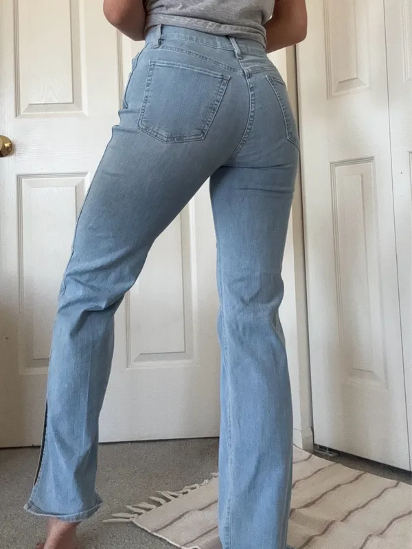 Saks 3x1 NYC light wash side slit flare high waisted stretch jeans - Image 3