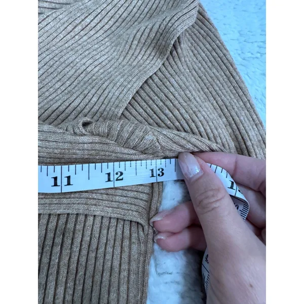 Anthropologie Brown Ribbed Crossover Wrap Neck Long Sleeve Top S Y2K - Image 4