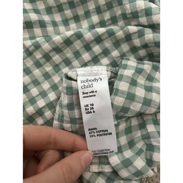 Nobody’s Child Penny Mini Dress In Green Gingham Size 6 Summer Cottagecore - Image 10