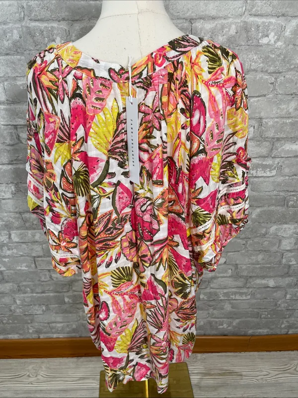 Jane and Delancey Tropical Button-Front Tunic in Pink, Yellow and Green - Image 4