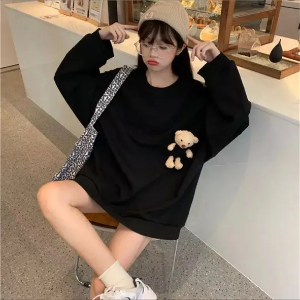 Long sleeve black teddy bear top Size M - Image 4