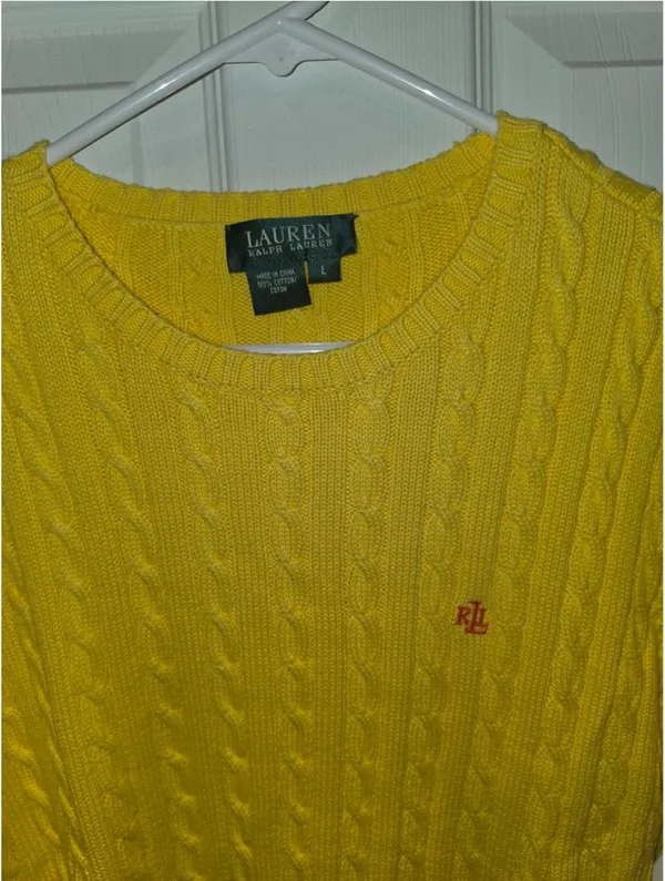 NWT Ralph Lauren Women's Yellow Cable-Knit Cotton Sweater Size-L - Image 2