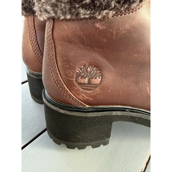 Timberland Women Size 5.5 Kinsley Waterproof Brown Leather Faux Fur Ankle Boot - Image 11