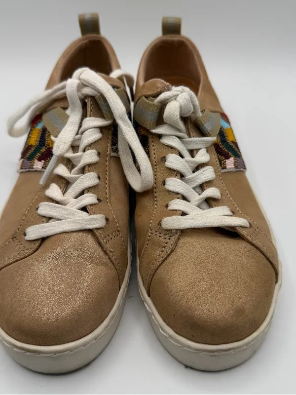Jack Rogers Ainsley Beaded Sneakers Womens 6 Tan Metallic Boho Lace Up - Image 2