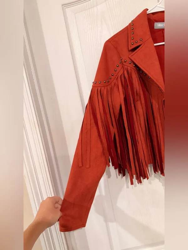 FINAL PRICE Blue B Rustic Orange Suede Fringe Jacket with Stud Details Size M - Image 3
