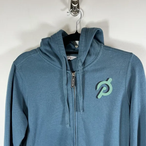 PELOTON Turquoise Full Zip Hoodie Sweatshirt Size‎ Large Flower Athletic Workout - Image 2