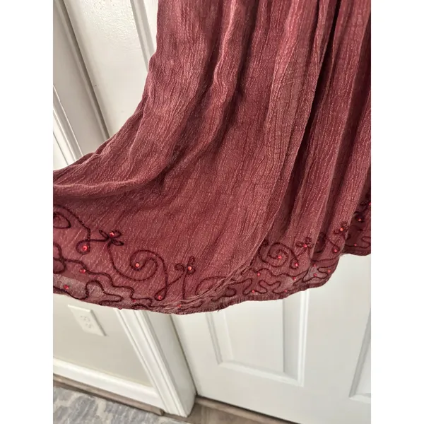 Lapogee Womens 2X Burgundy Crinkle Sequin Embroidered Boho Tunic‎ Tank Top - Image 3