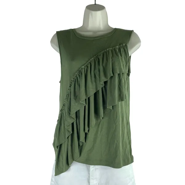 J. Crew Tiered Ruffle Drapey Crew Neck Tank Top Green Size M - Image 3