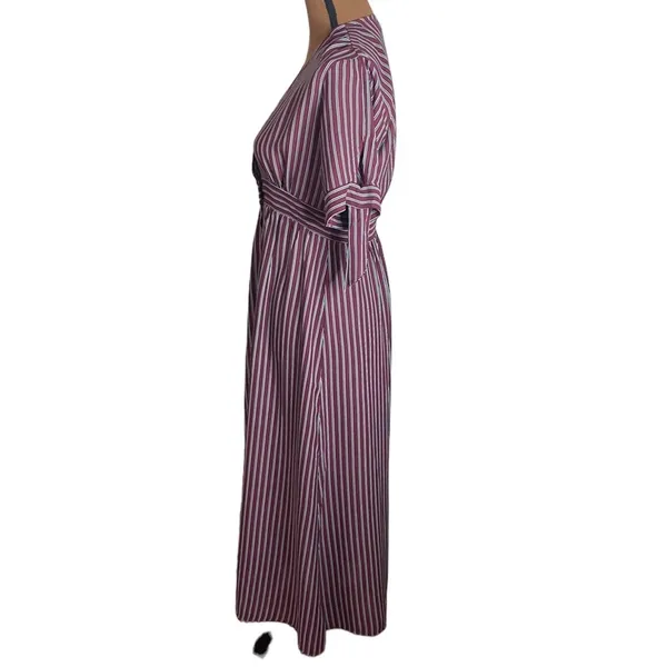 Urban Outfitters Plunging short sleeve striped empire waist midi shirt dress S - Image 4