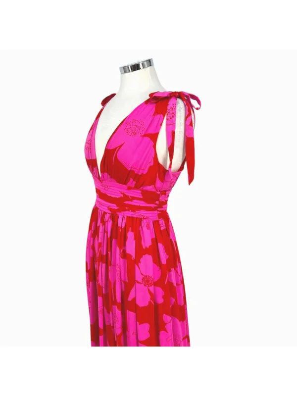 Sugarlips Caribbean Crush Descanso Pleated Maxi Dress Pink Red Size XS NWT - Image 6