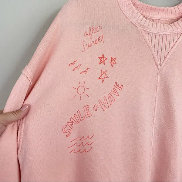 Aerie Oversized After Sunset Smile+Wave Crewneck Sweatshirt in Peach Size Small‎ - Image 4